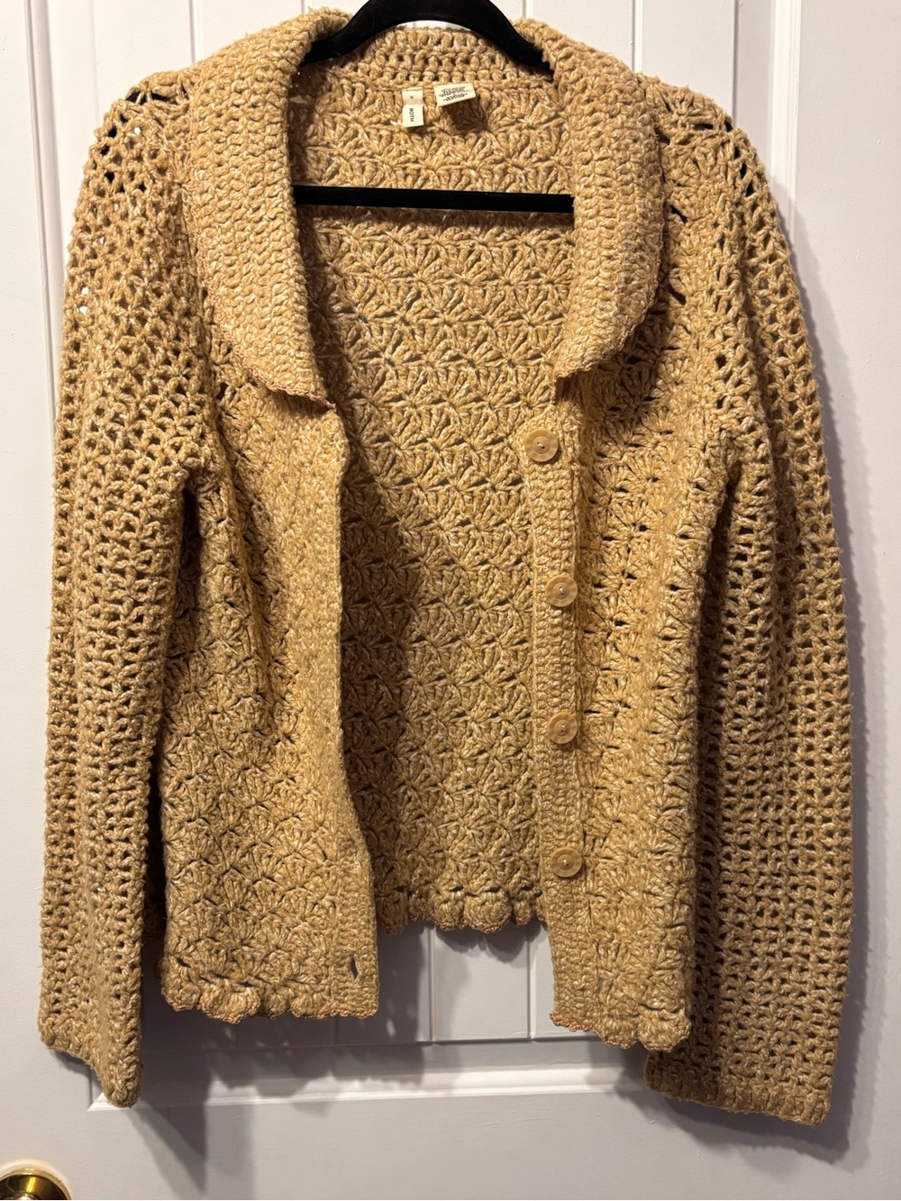 Moth Cozy Crochet Button-Front Sweater Cardigan - Tan